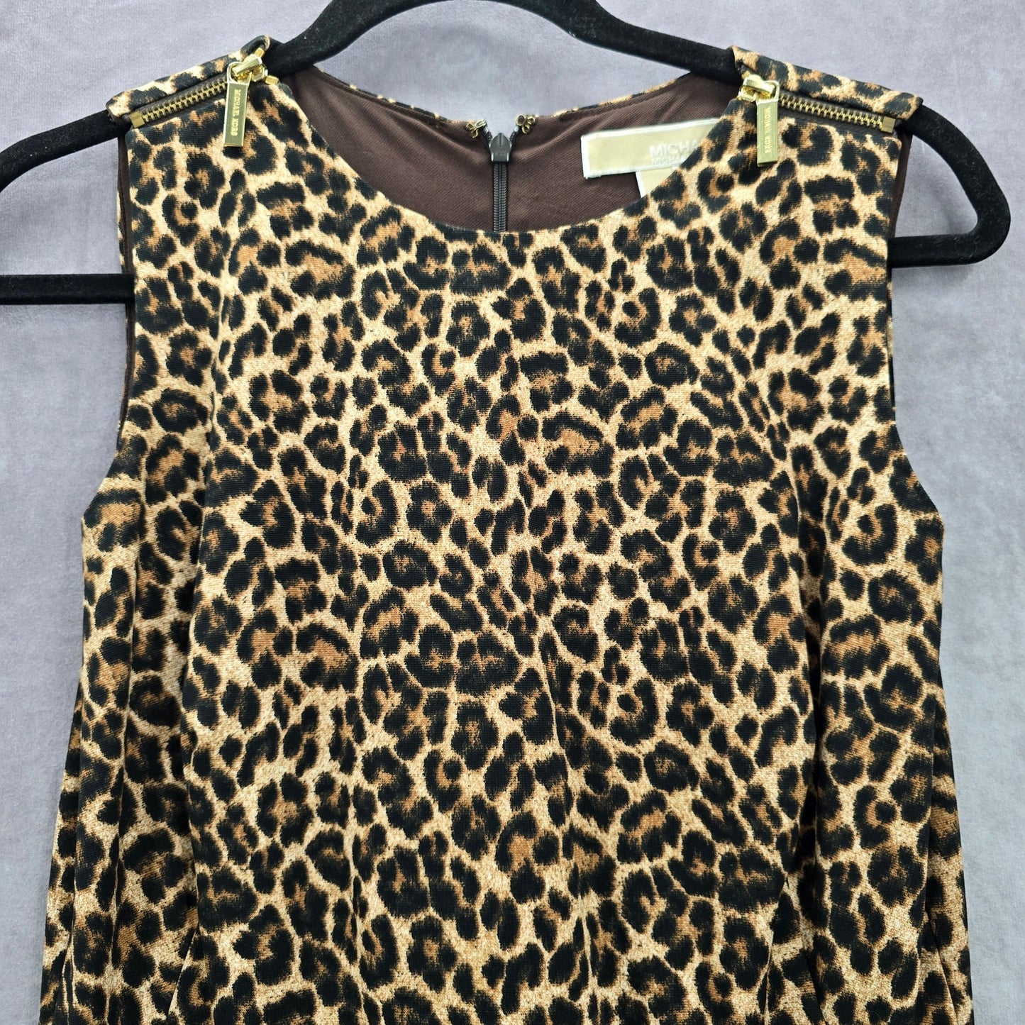 Michael Kors Brown Animal Print Knee Length Sleeveless Flare Pleat Dress 4