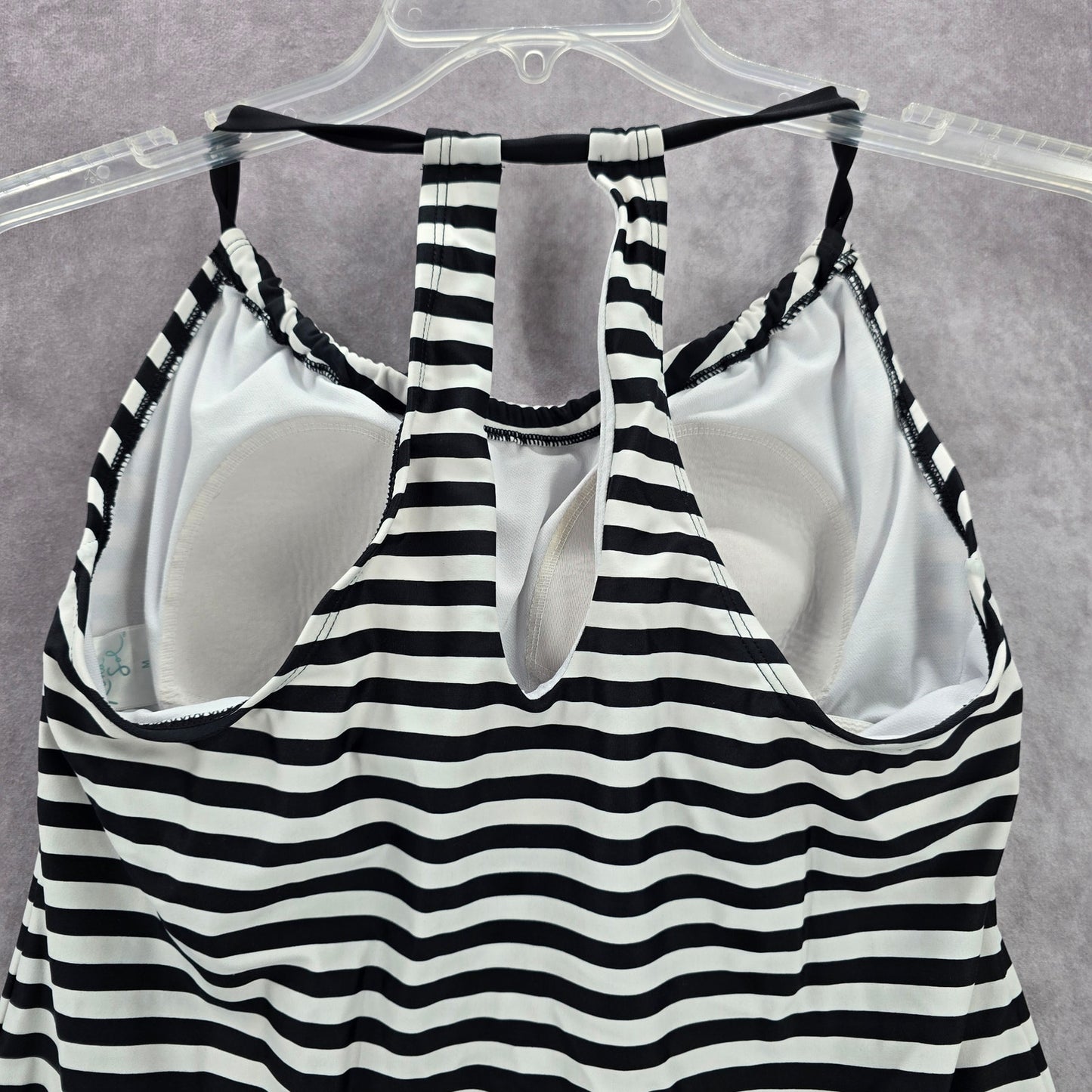 Kona Sol Black White Stripe Padded Swimwear Tankini Tank Top M Medium