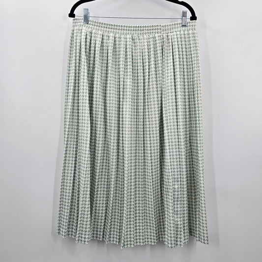 White Green Short Midi Pleated Pull On Boho Vintage Houndstooth Skirt Plus 20