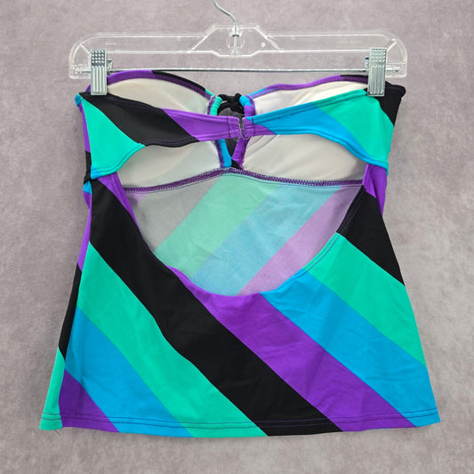 Hula Honey Purple Stripe Tube Cutout Padded Swimwear Tankini Top Medium M