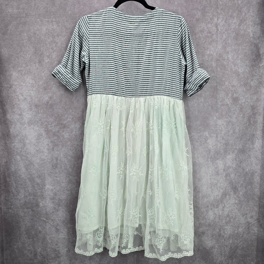 Bombay Paisley Blue Striped Lace Knee Length Button Down Dress Size XS
