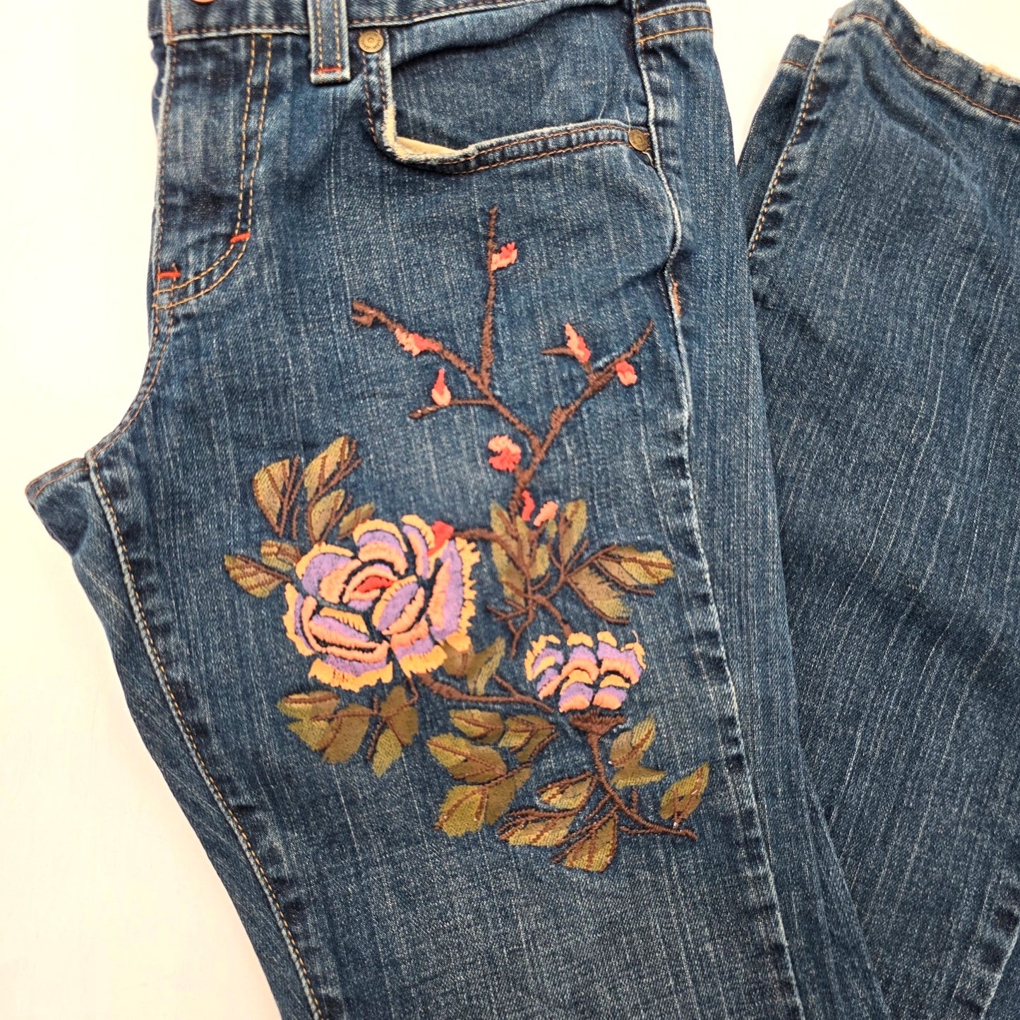 Calvin Klein Blue Floral Low Rise Flare Denim Jeans Pants Bottom S Small 4