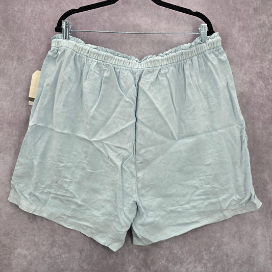 Wonderly Blue Pullon Ruffle Linen Relaxed Pants Shorts Plus 2X