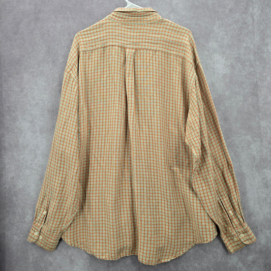 Gap Orange Checker Plaid Long Sleeve Button Down Mens Shirt Extra Large XL