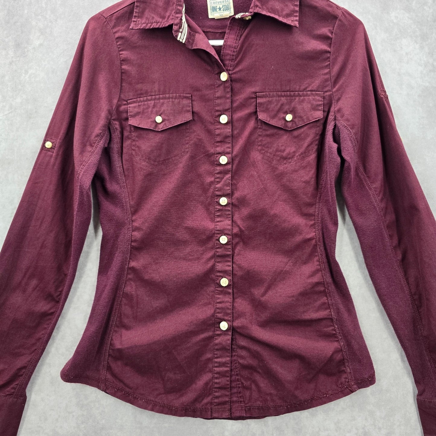 Converse Purple Button Down Long Sleeve Cotton Blouse Top Shirt XS