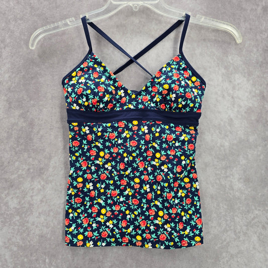 Lands' End Blue Floral Crisscross Tie Padded Swimwear Tankini Tank Top Small 4