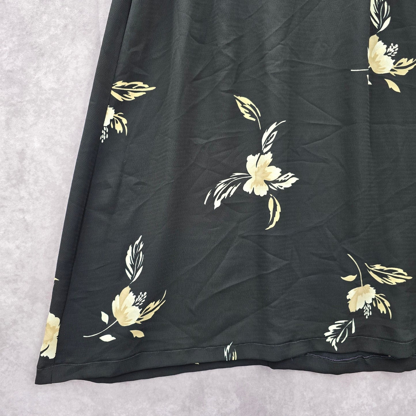 Kathie Lee Black Flare Floral Knee Length Zipper Boho Y2K Indie Skirt Plus 14