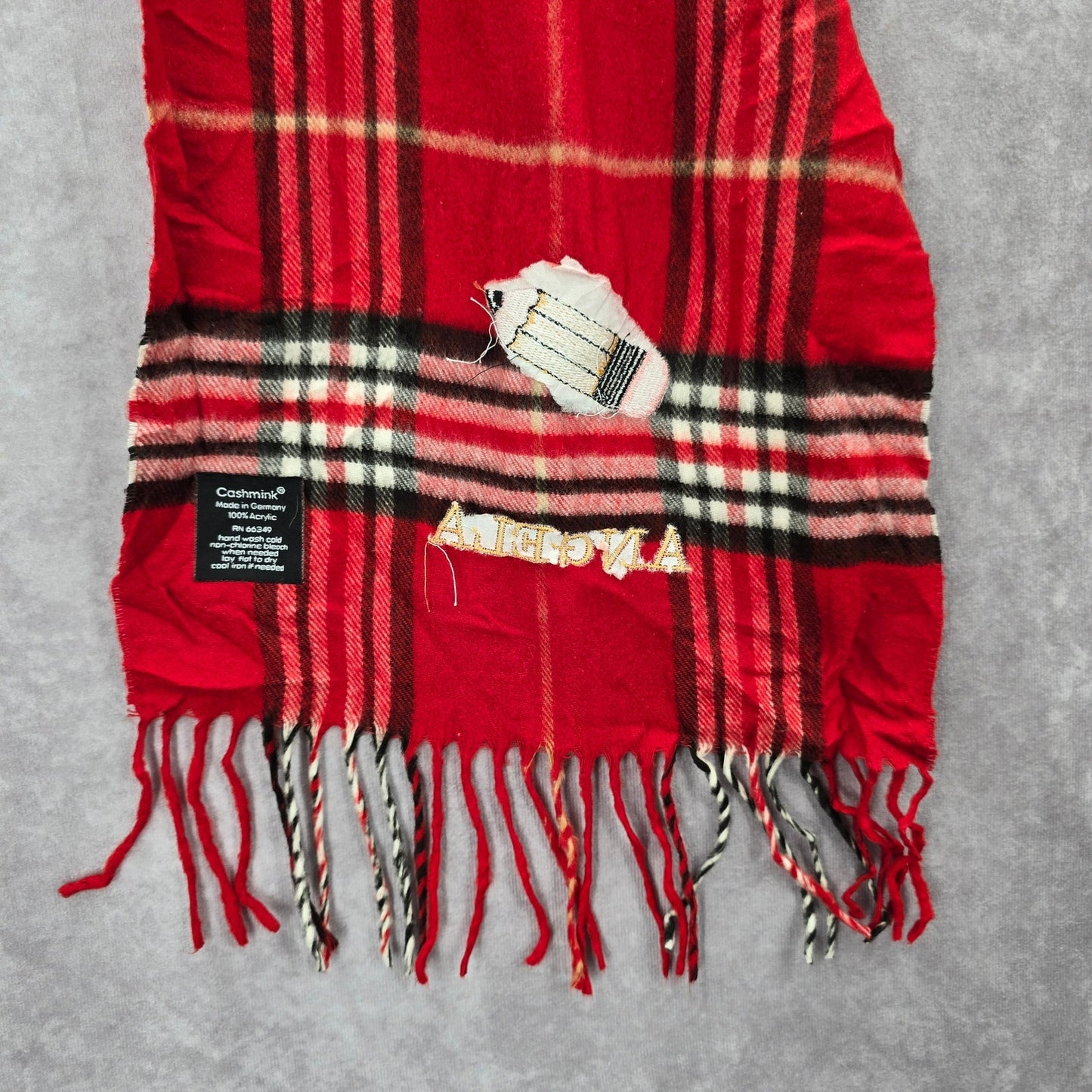 Cashmink Red Plaid Tartan Fringe Wrap Angela Pencil Patch Shawl Scarves Scarf