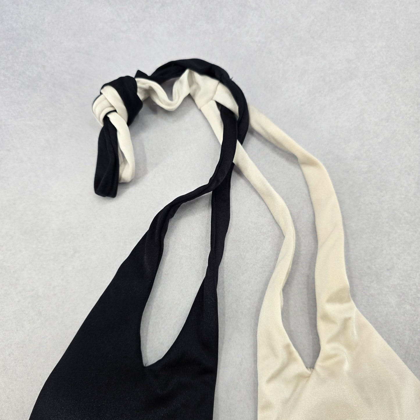 Black White Crisscross Halter Tie Padded Bikini Bralette Swim Top S Small
