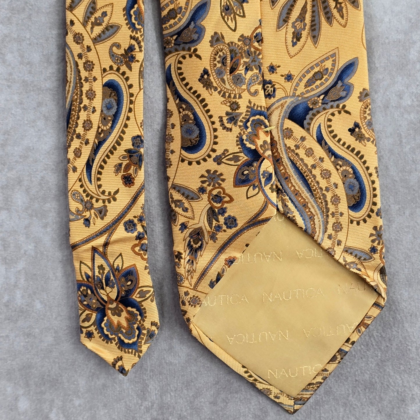 Nautica Gold Blue Gray Floral Paisley Silk Executive Corporate Neck Tie Men's