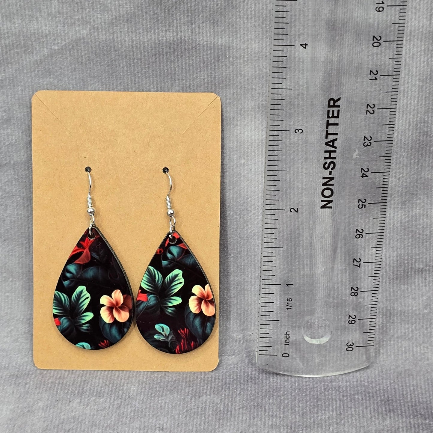 Black Teardrop Hook Floral Handmade Earrings JB1E9