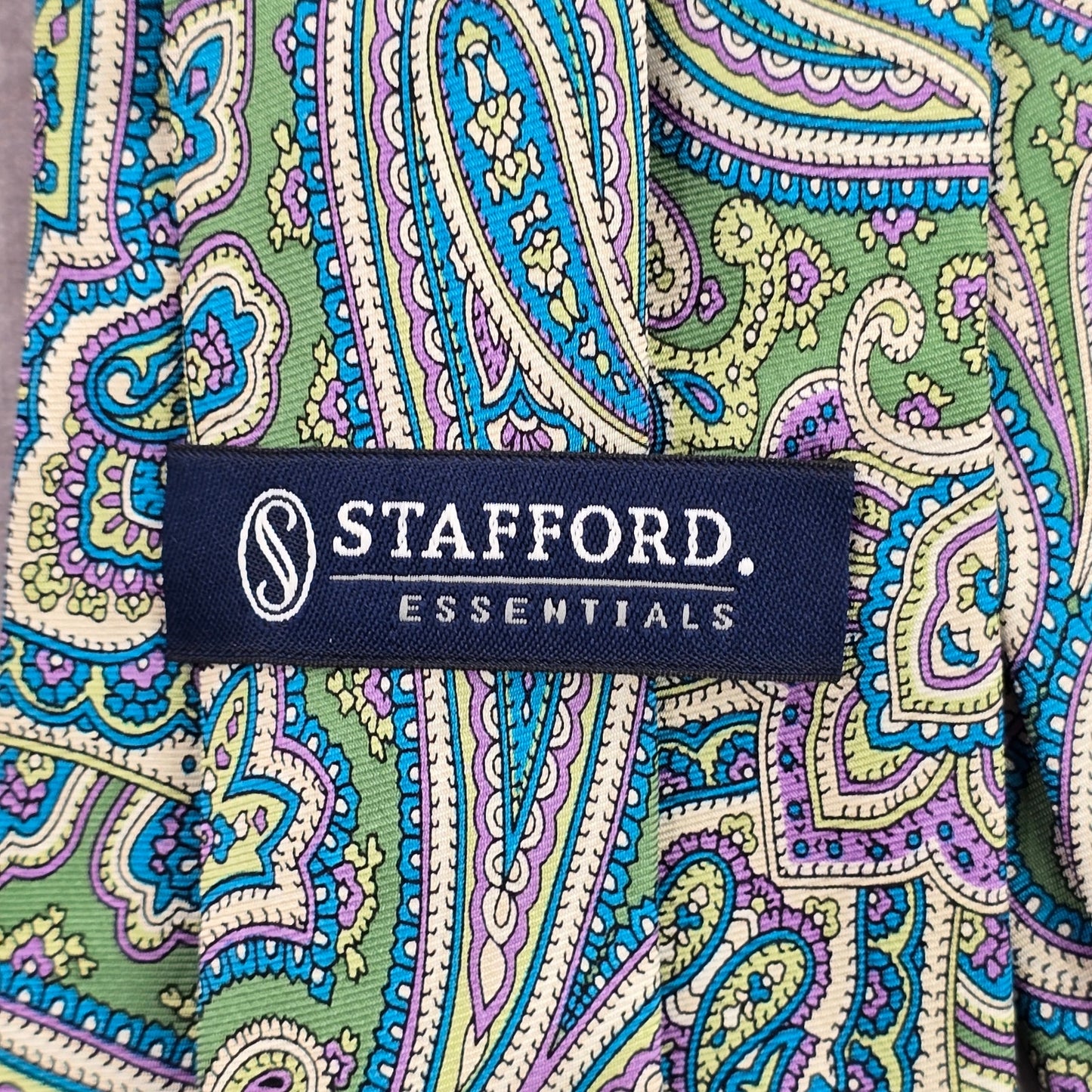Stafford Essentials Green Purple Floral Paisley Executive Silk Neck Tie Men's