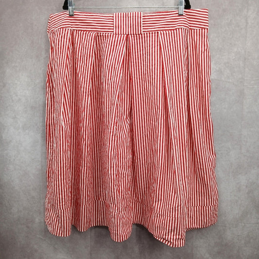 Cato Red White Stripe Knee Length Short Flare Pleat Skirt Plus Size 24W