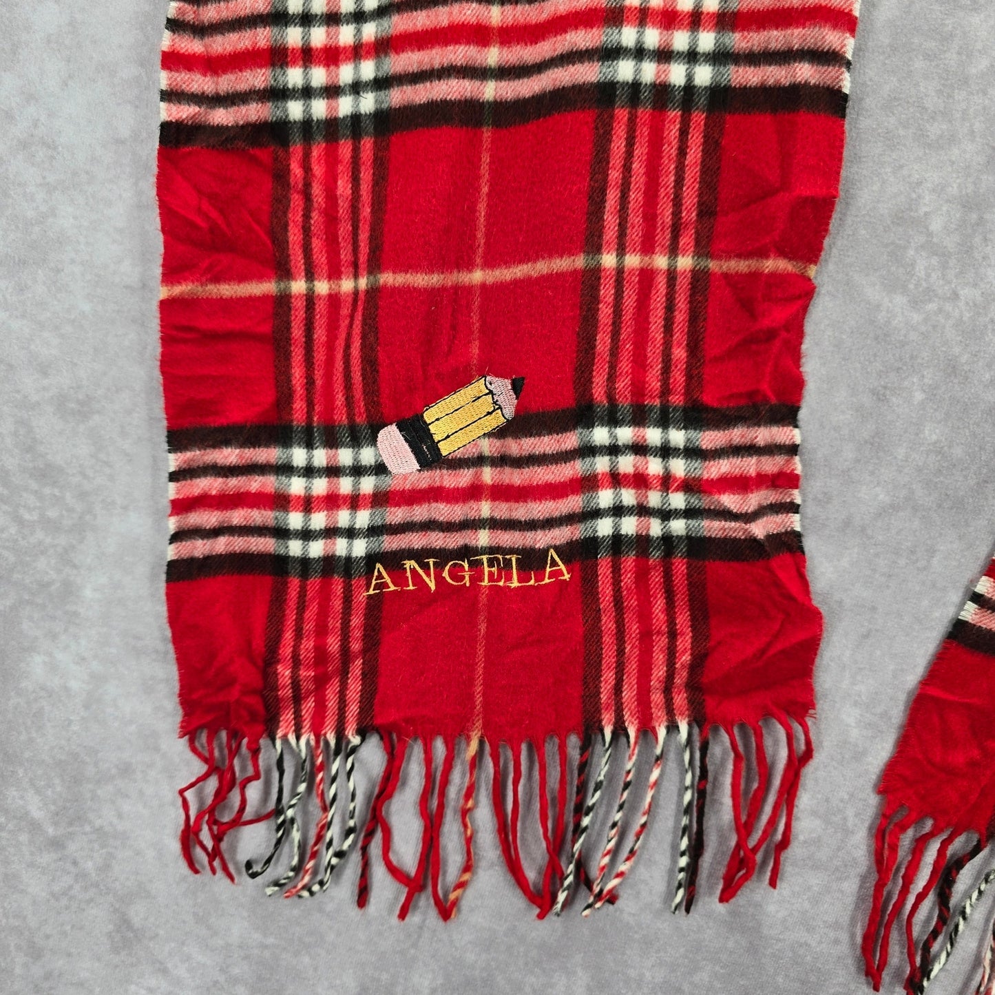 Cashmink Red Plaid Tartan Fringe Wrap Angela Pencil Patch Shawl Scarves Scarf