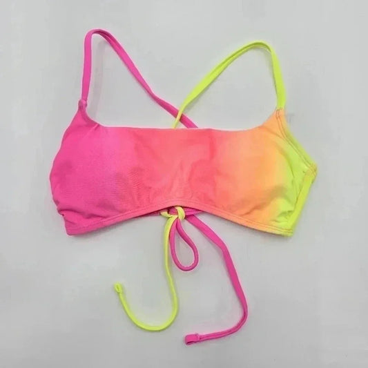 Xhilaration Pink Yellow Bikini Top Swimwear Swimsuit Small