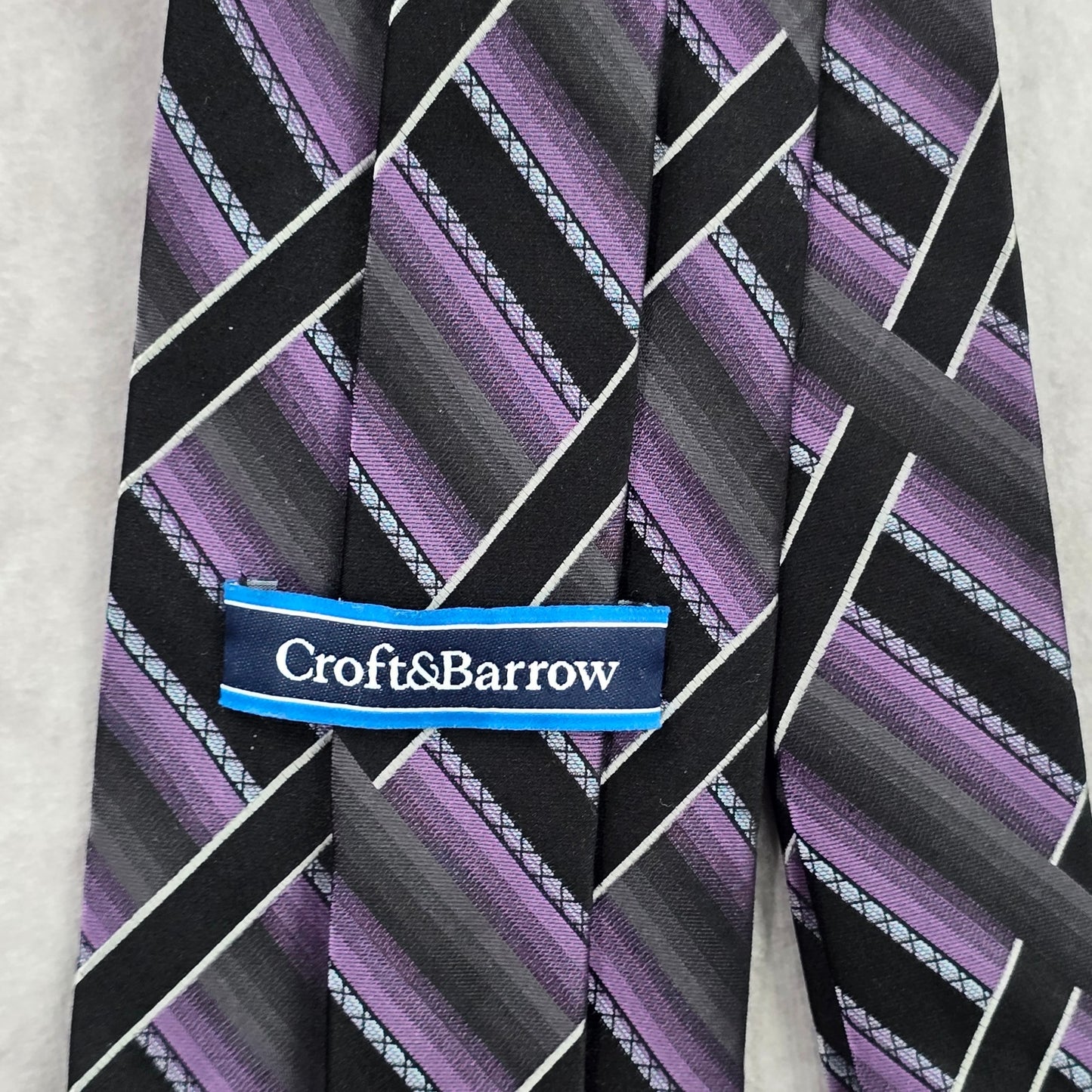 Croft & Barrow Purple Black Plaid Tartan Geometric Silk Men's Neck Tie