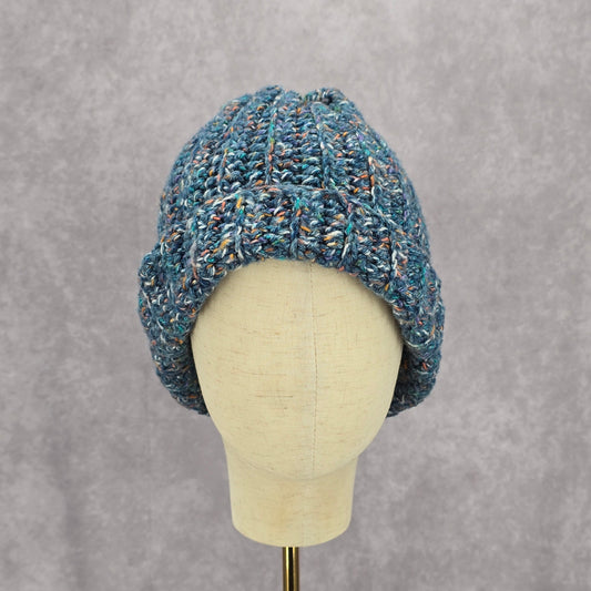 Blue Pink Crochet Knit Bucket Cap Hat Fun Vintage Y2K Funky Beanie