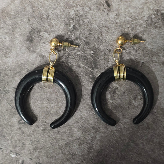 Black Gold Half Circle Crescent Western Moon Earrings Fashion Jewelry JB1-09