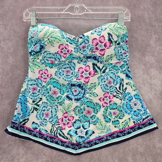 24th & Ocean Blue Floral Tube Padded Swimwear Tankini Tank Top Medium M