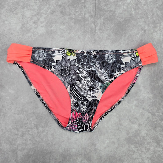 Maui and Sons Black White Pink Floral Cheeky Medium Bikini Bottom Swimwear