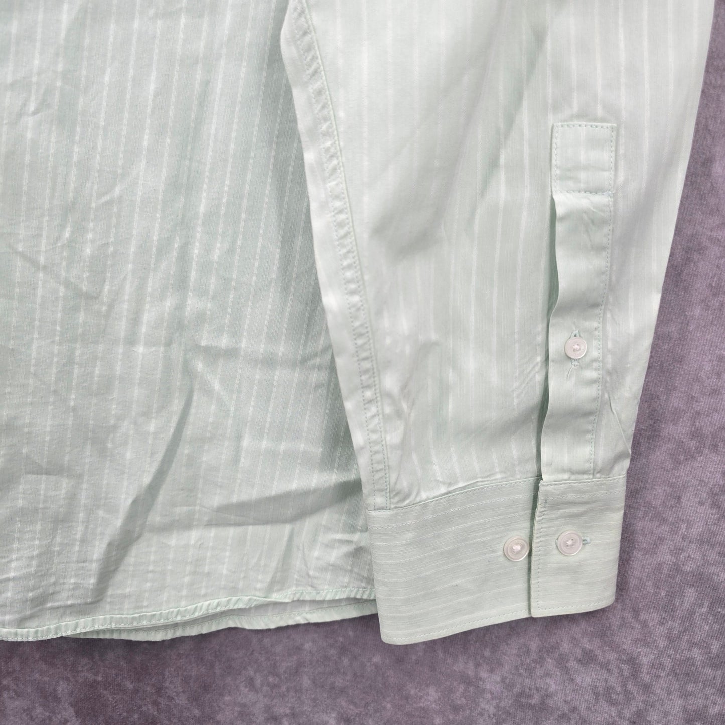 Calvin Klein Mens Green Button Down Long Sleeve Stripe Cotton Dress Shirt Large