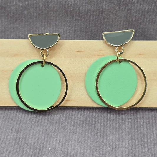 Green Gold Circle Gray Half Moon Stud Dangle Drop Earring Fashion Jewelry