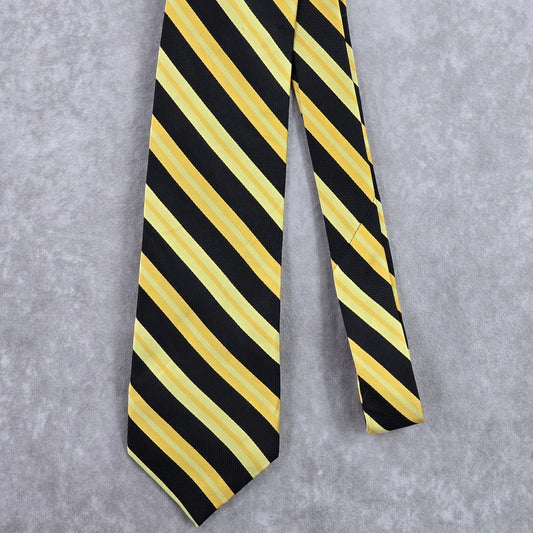 F/X Fusion Yellow Black Stripe Geometric 100% Silk Extra Long Neck Tie