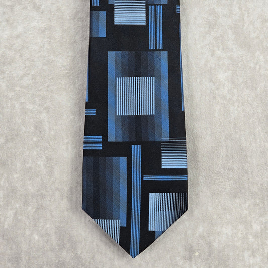 Arrow Blue Black Gray Plaid Stripe Geometric 100% Silk Men's Neck Tie