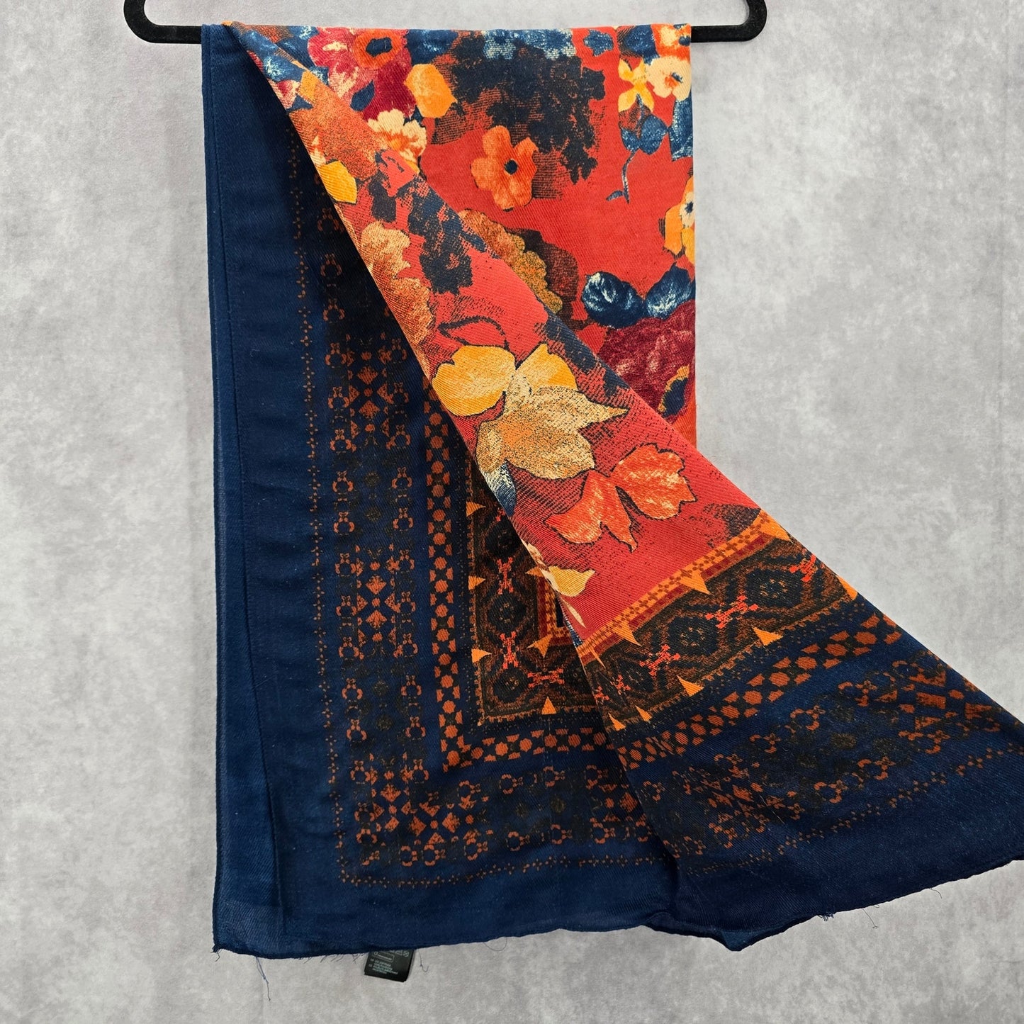 H&M Blue Orange Floral Square XL Wrap Hijab Dupatta Shawl Scarves Scarf
