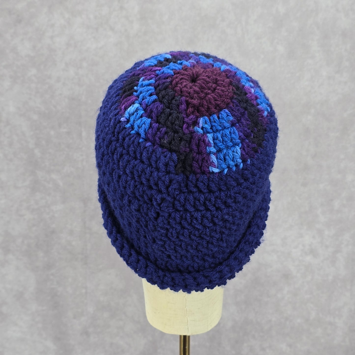 Blue Purple Crochet Knit Bucket Cap Hat Fun Vintage Y2K Funky Beanie