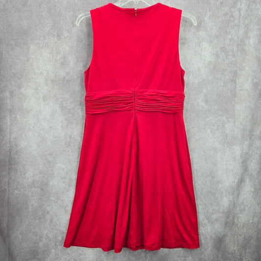 Calvin Klein Red Knee Length Pleat Sleeveless Fit Flare Formal Party Dress 12