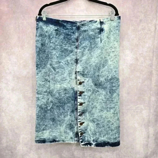 Nicole Premium Jeans Denim Skirt Midi Button Stretch Zipper Slit Y2K Plus 15/16
