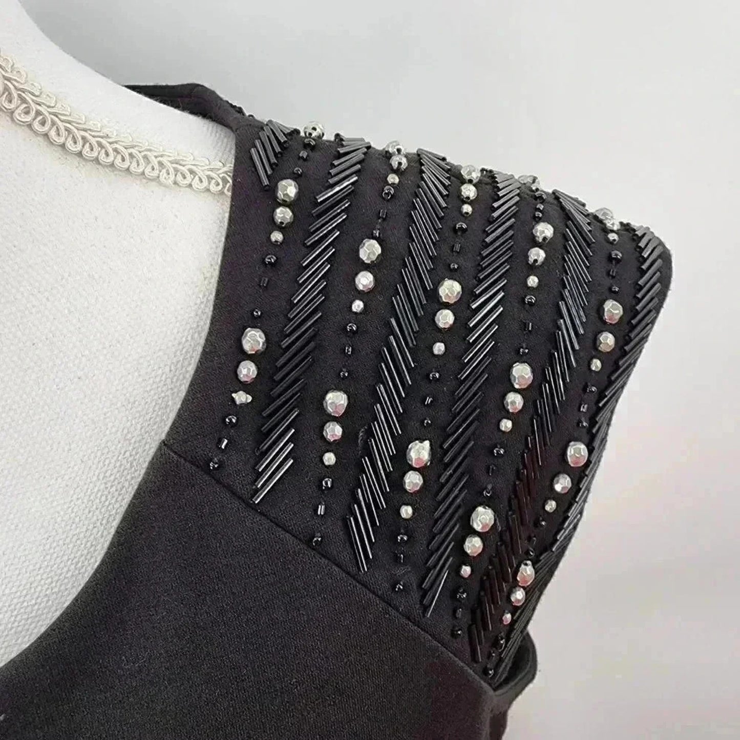 Calvin Klein Black Silver Beaded Knee Length Stretchy Dress Large 12