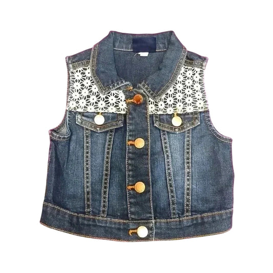 Oshkosh B'gosh Blue Snap Button Lace Jeans Denim Kids Vest Girls Toddler 3T