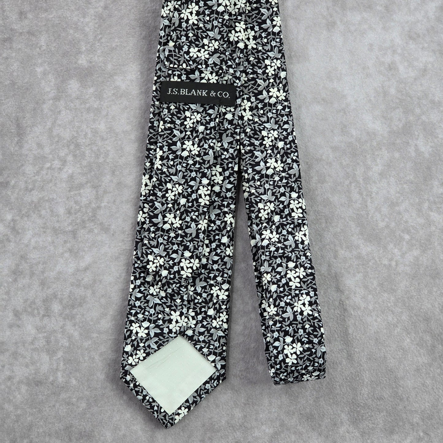 J.S. Blank & Co. Black White Floral Cotton Executive Spring Neck Tie Men's