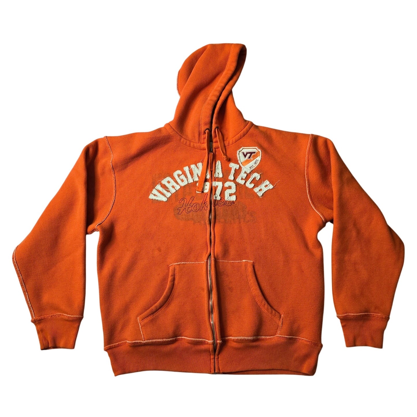 J. America VTG Virginia Tech Orange Sherpa Zip L Long Sleeve Hoodie Men's Large