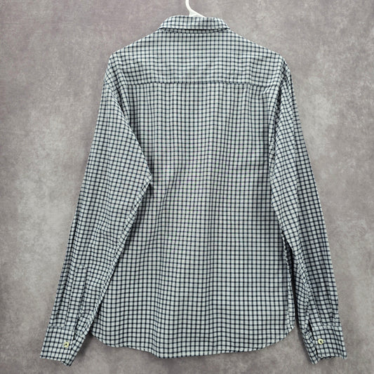 White Blue Checker Plaid Button Down Long Sleeve Mens Shirt XL Extra Large