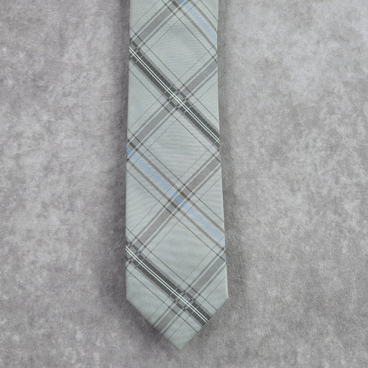 Calvin Klein Grey Striped Plaid Tartan Executive Polyester Silk Neck Tie Men's