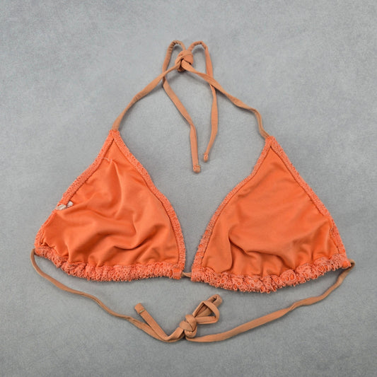 Orange Lace Crochet Eyelet Tie Sports Bra Bikini Bralette Swim Top S Small