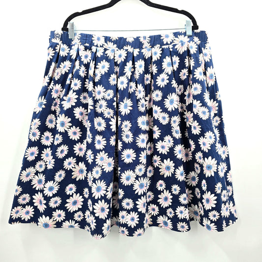 Taydey Fashion Blue White Floral Short Pleated Flare Skirt Plus 3XL