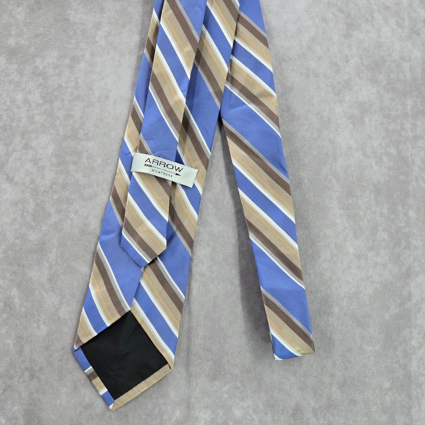 Arrow Blue Brown White Executive Repp Stripe 100% Silk Men's Neck Tie