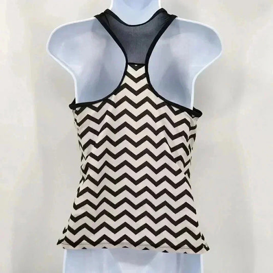 Black White Tankini Padded Bra Swim Suit Swimwear Mesh Top Large