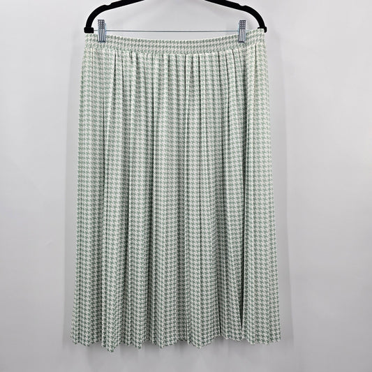 White Green Short Midi Pleated Pull On Boho Vintage Houndstooth Skirt Plus 20