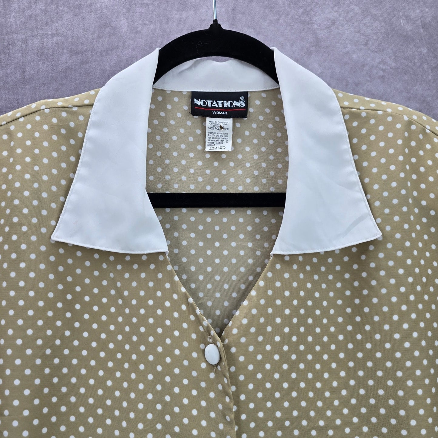 Notations Cream Tan White Polka Dot Button Retro Padded Top Blouse Plus 18W