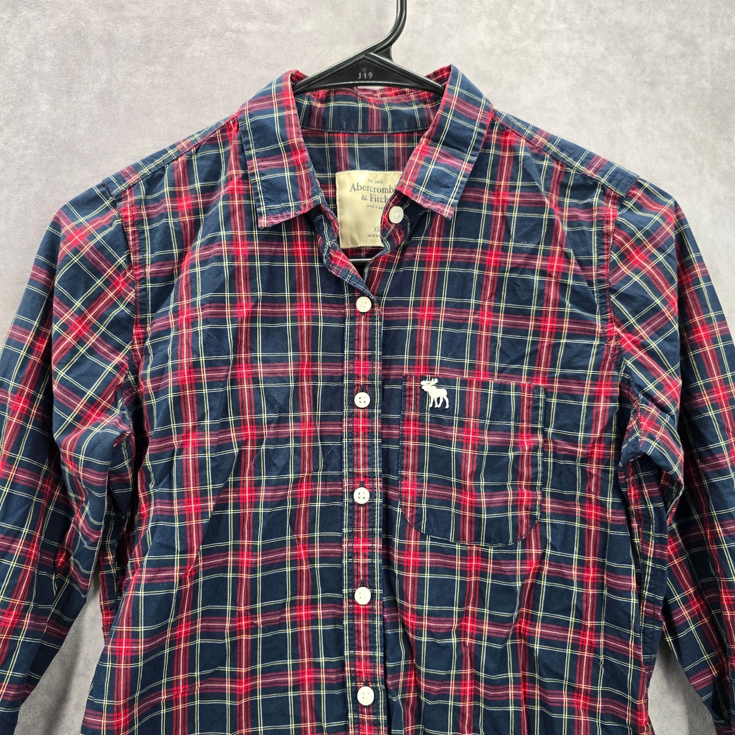 Abercrombie & Fitch Red Blue Plaid Tartan Long Sleeve Button Up Shirt Boys XS