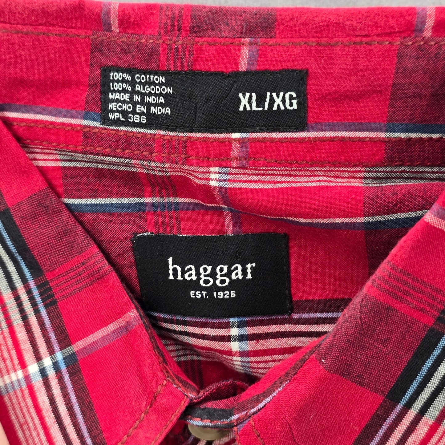 Haggar Red Plaid Mens Button Down Work Casual Long Sleeve Dress Shirt XL