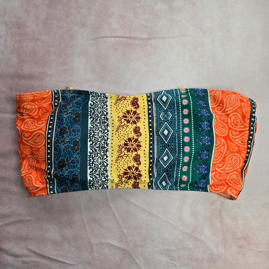 Shein Orange Blue Floral Paisley Padded Bikini Top Swimwear Medium