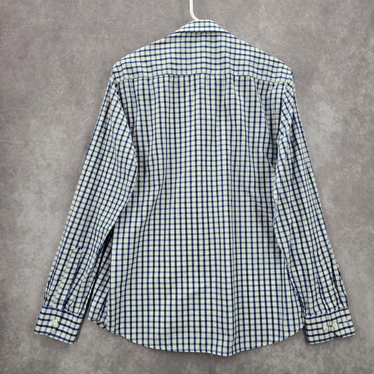 Knighthood Blue Checker Plaid Long Sleeve Button Down Slim Fit Mens Shirt Small