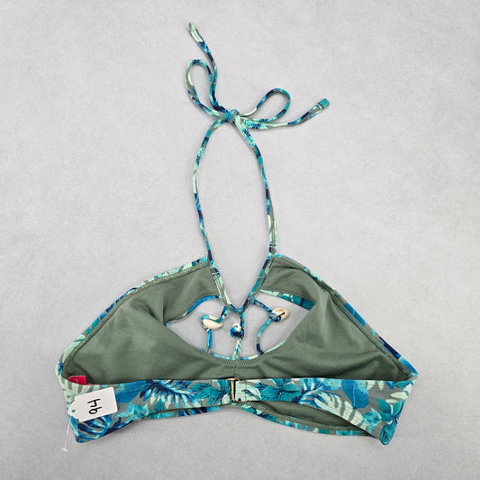 Reel Legends Blue Tropical Shell Tie Swim Sports Bra Beach Bikini Top M Medium