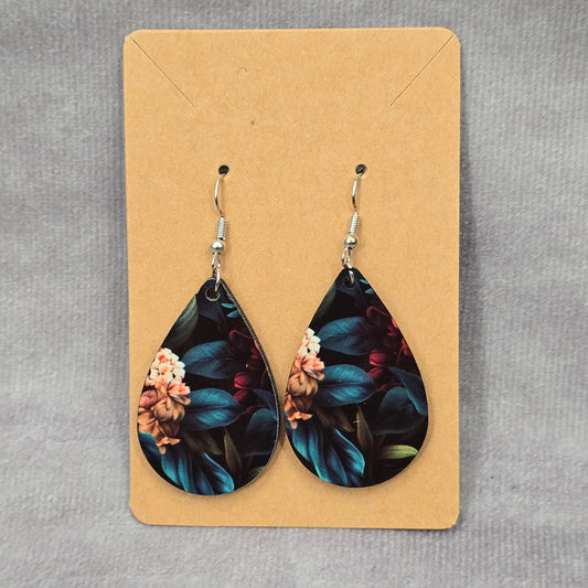 Black Teardrop Hook Floral Handmade Earrings JB1E4